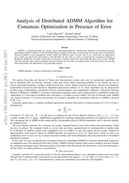 Analysis of Distributed ADMM Algorithm for Consensus Optimization in
  Presence of Error