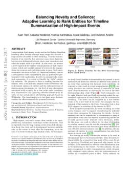 Balancing Novelty and Salience: Adaptive Learning to Rank Entities for
  Timeline Summarization of High-impact Events
