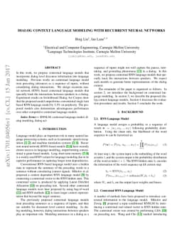 Dialog Context Language Modeling with Recurrent Neural Networks