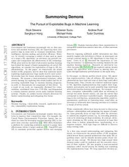 Summoning Demons: The Pursuit of Exploitable Bugs in Machine Learning