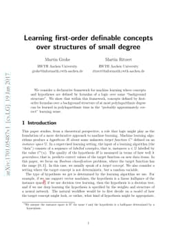Learning first-order definable concepts over structures of small degree