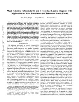 Weak Adaptive Submodularity and Group-Based Active Diagnosis with
  Applications to State Estimation with Persistent Sensor Faults