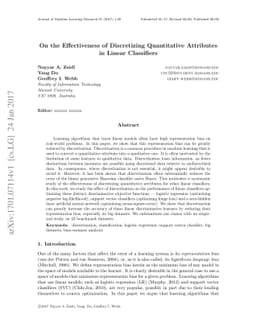 On the Effectiveness of Discretizing Quantitative Attributes in Linear
  Classifiers