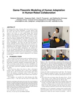 Game-Theoretic Modeling of Human Adaptation in Human-Robot Collaboration