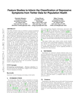 Feature Studies to Inform the Classification of Depressive Symptoms from
  Twitter Data for Population Health