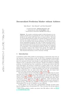 Decentralized Prediction Market without Arbiters