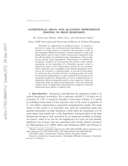 Conditional Mean and Quantile Dependence Testing in High Dimension