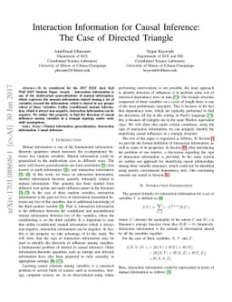 Interaction Information for Causal Inference: The Case of Directed
  Triangle