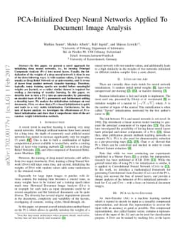 PCA-Initialized Deep Neural Networks Applied To Document Image Analysis
