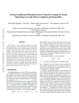 Solving Uncalibrated Photometric Stereo Using Fewer Images by Jointly
  Optimizing Low-rank Matrix Completion and Integrability