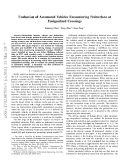 Evaluation of Automated Vehicles Encountering Pedestrians at
  Unsignalized Crossings