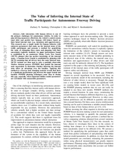 The Value of Inferring the Internal State of Traffic Participants for
  Autonomous Freeway Driving