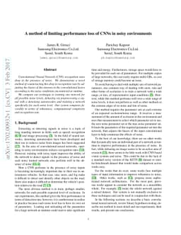 A method of limiting performance loss of CNNs in noisy environments