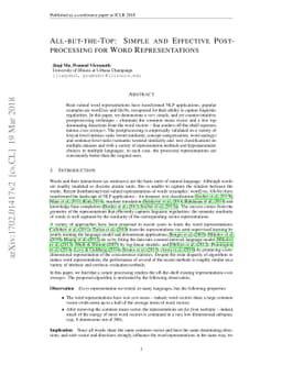 All-but-the-Top: Simple and Effective Postprocessing for Word
  Representations
