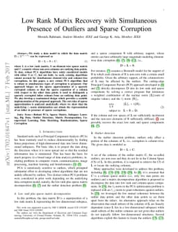 Low Rank Matrix Recovery with Simultaneous Presence of Outliers and
  Sparse Corruption