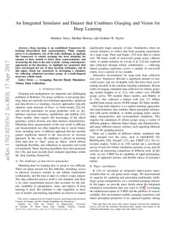 An Integrated Simulator and Dataset that Combines Grasping and Vision
  for Deep Learning