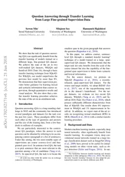 Question Answering through Transfer Learning from Large Fine-grained
  Supervision Data