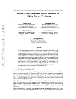 Iterative Multi-document Neural Attention for Multiple Answer Prediction