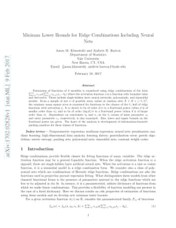 Minimax Lower Bounds for Ridge Combinations Including Neural Nets