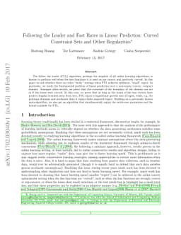 Following the Leader and Fast Rates in Linear Prediction: Curved
  Constraint Sets and Other Regularities