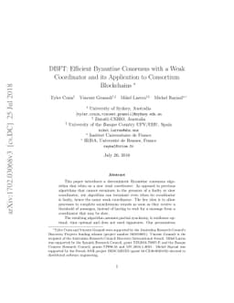 DBFT: Efficient Byzantine Consensus with a Weak Coordinator and its
  Application to Consortium Blockchains
