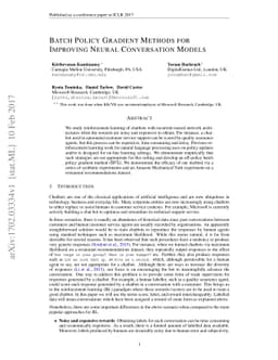 Batch Policy Gradient Methods for Improving Neural Conversation Models