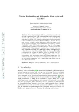 Vector Embedding of Wikipedia Concepts and Entities