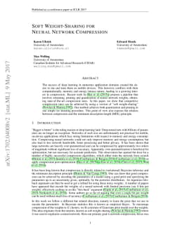Soft Weight-Sharing for Neural Network Compression