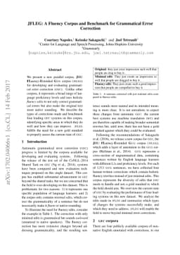 JFLEG: A Fluency Corpus and Benchmark for Grammatical Error Correction