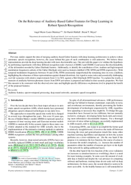 On the Relevance of Auditory-Based Gabor Features for Deep Learning in
  Automatic Speech Recognition
