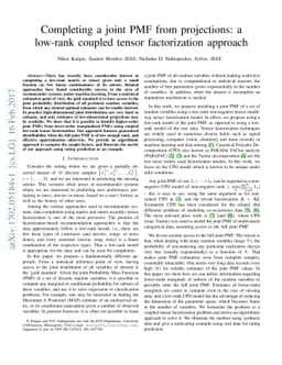 Completing a joint PMF from projections: a low-rank coupled tensor
  factorization approach