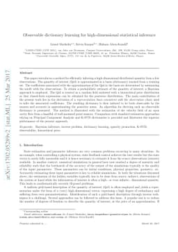 Observable dictionary learning for high-dimensional statistical
  inference