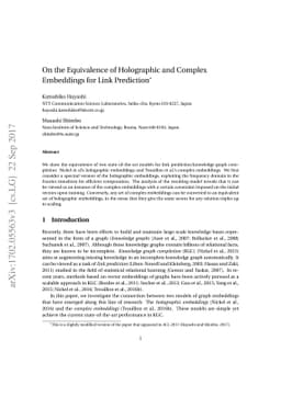 On the Equivalence of Holographic and Complex Embeddings for Link
  Prediction