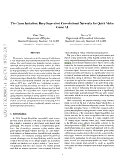 The Game Imitation: Deep Supervised Convolutional Networks for Quick
  Video Game AI