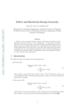 SAGA and Restricted Strong Convexity