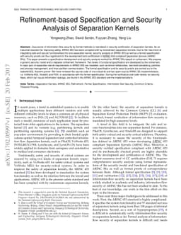 Refinement-based Specification and Security Analysis of Separation
  Kernels