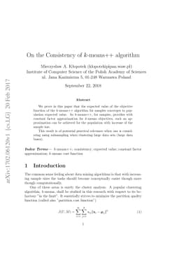 On the Consistency of $k$-means++ algorithm