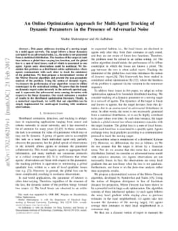 An Online Optimization Approach for Multi-Agent Tracking of Dynamic
  Parameters in the Presence of Adversarial Noise