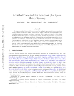 A Unified Framework for Low-Rank plus Sparse Matrix Recovery