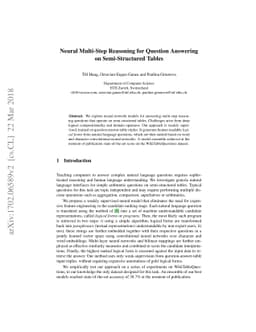 Neural Multi-Step Reasoning for Question Answering on Semi-Structured
  Tables