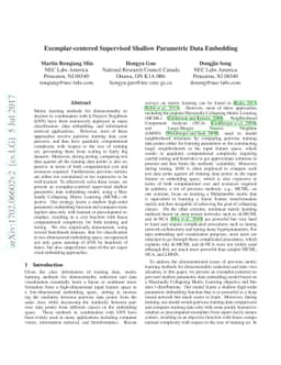 Exemplar-Centered Supervised Shallow Parametric Data Embedding