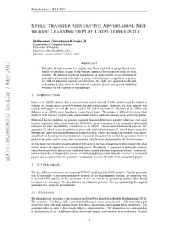 Style Transfer Generative Adversarial Networks: Learning to Play Chess
  Differently