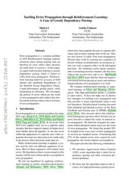 Tackling Error Propagation through Reinforcement Learning: A Case of
  Greedy Dependency Parsing