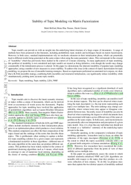Stability of Topic Modeling via Matrix Factorization