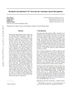 Residual Convolutional CTC Networks for Automatic Speech Recognition