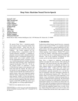 Deep Voice: Real-time Neural Text-to-Speech