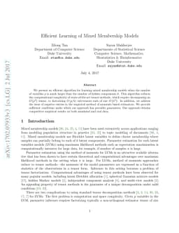 Efficient Learning of Mixed Membership Models