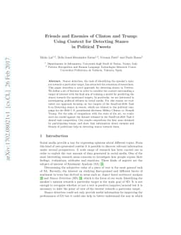 Friends and Enemies of Clinton and Trump: Using Context for Detecting
  Stance in Political Tweets