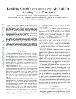 Deceiving Google's Perspective API Built for Detecting Toxic Comments