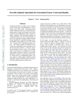 Provably Optimal Algorithms for Generalized Linear Contextual Bandits